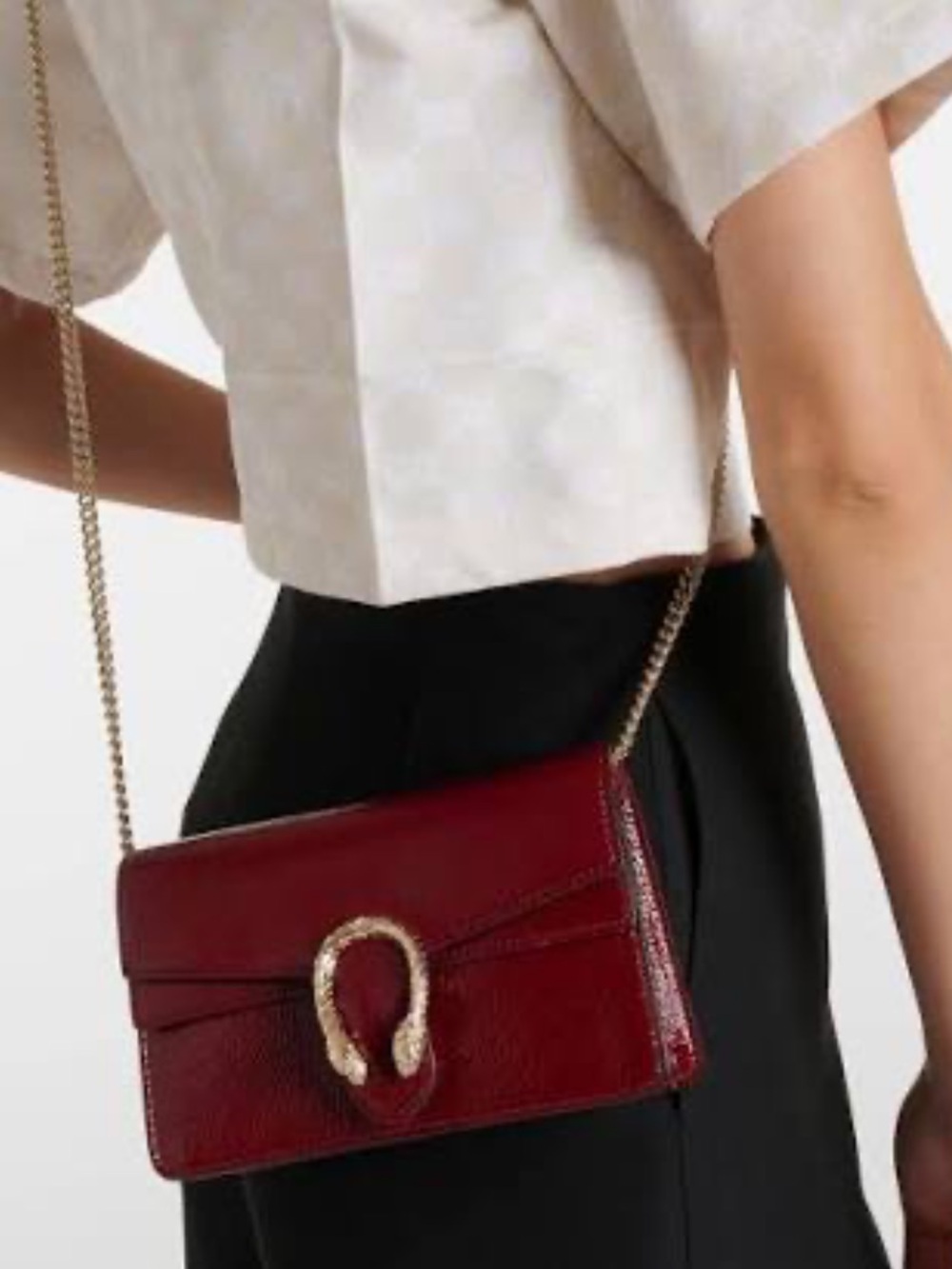 Gucci Burgundy Patent Leather Dionysus Mini Crossbody with Gold Chain